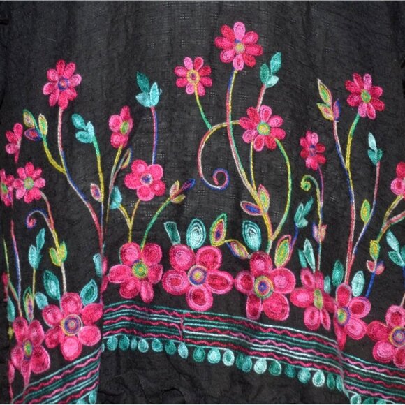 Womens Black Embroidered Floral Open Front Cover Up Cardigan Plus Size 4X Ruffle - Picture 8 of 10